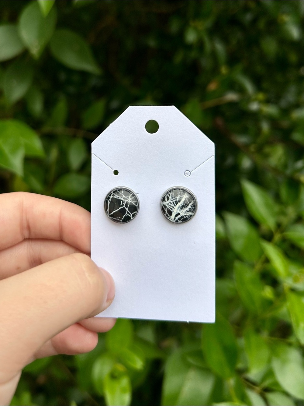 Stainless Steel REAL Spiderweb Round Stud Earrings - Women Jewelry